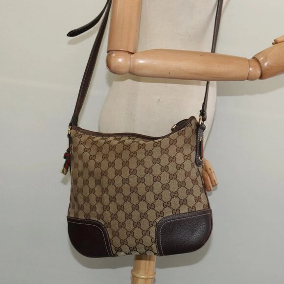 GUCCI GG Canvas Web Sherry Line Shoulder Bag Beige Red Green Auth 138289 - Picture 3 of 16